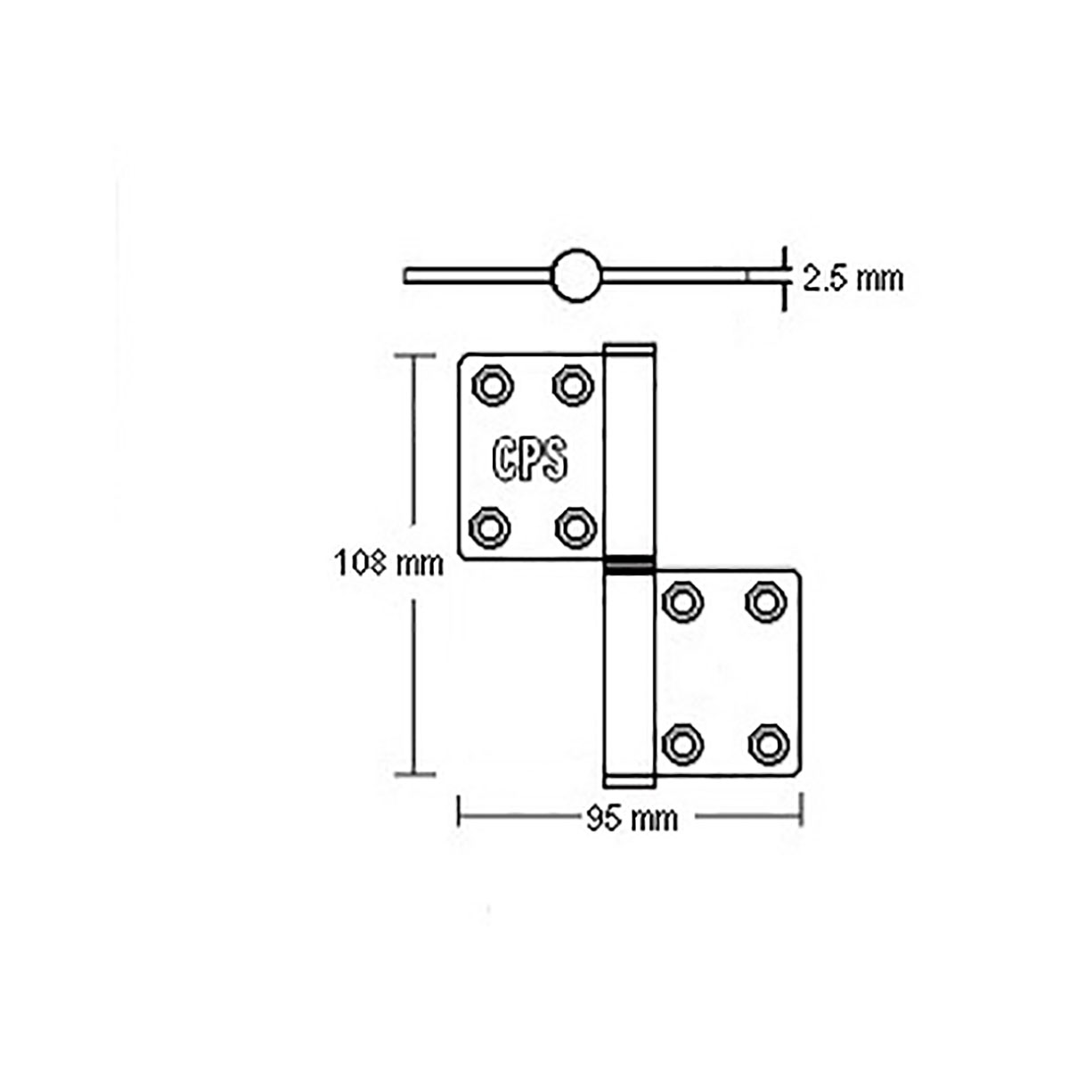 4″ Flag Door Hinge (CPS DH300) Drawing — Door & Window Systems