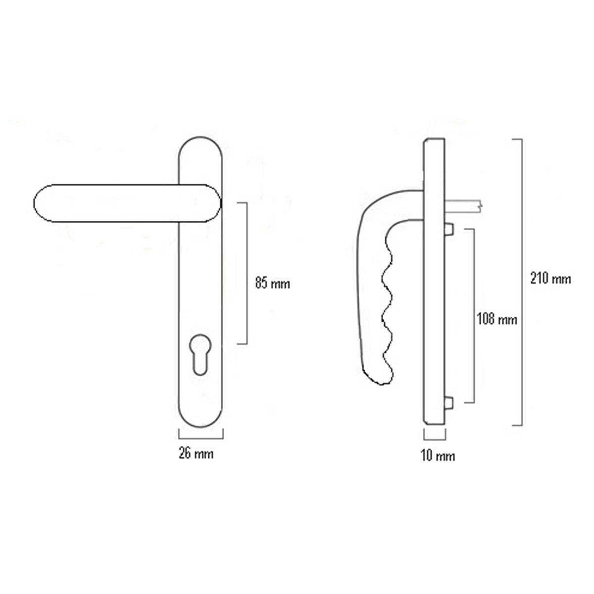 CPS Aluminium Lever Handle (Black Colour) with Backplate (CPS LH400B) Drawing — Door & Window Systems