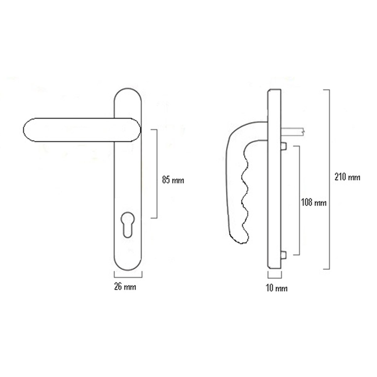 CPS Aluminium Lever Handle (White Colour) with Backplate (CPS LH400W) Drawing — Door & Window Systems
