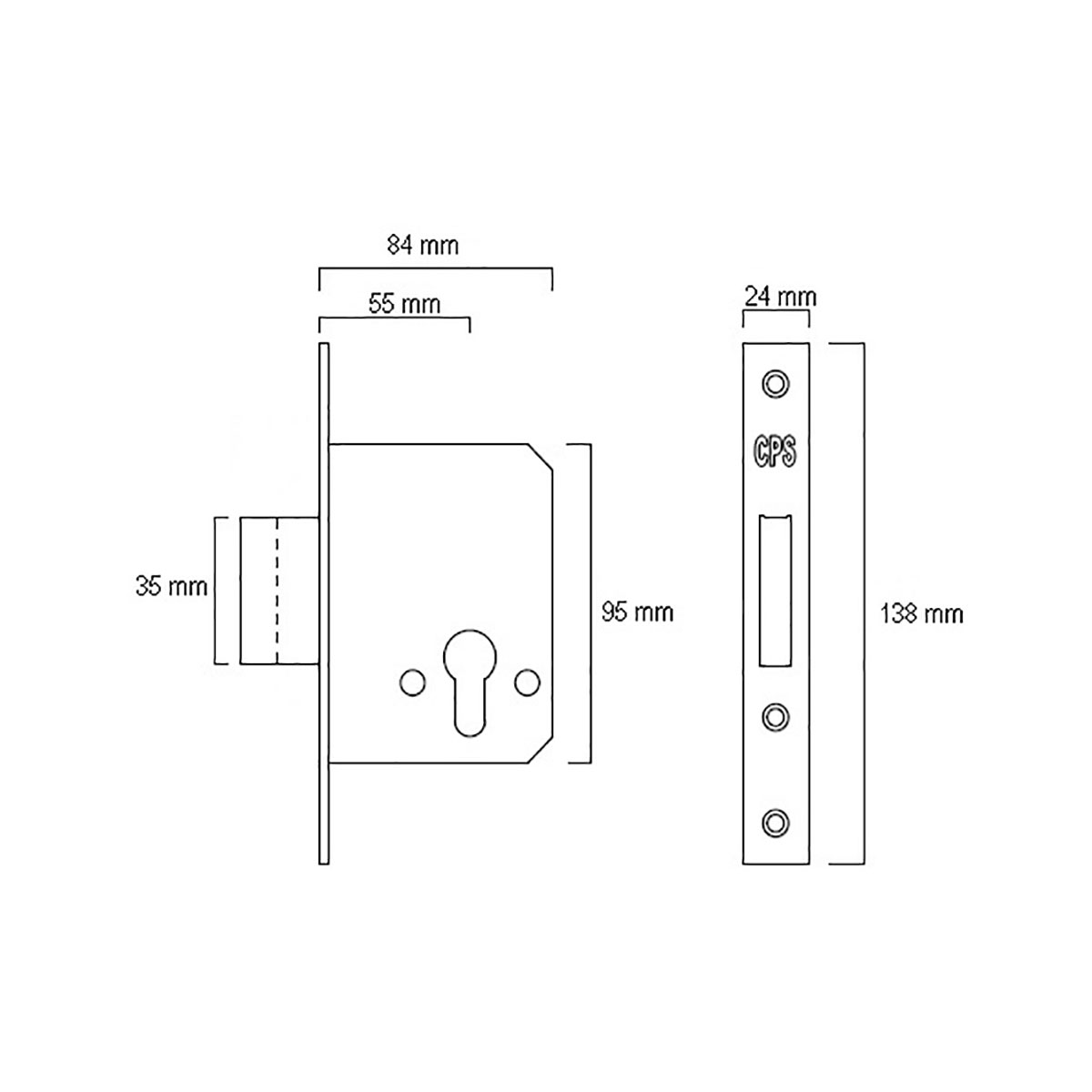 CPS Mortise Dead Lock (CPS ML400) Drawing — Door & Window Systems
