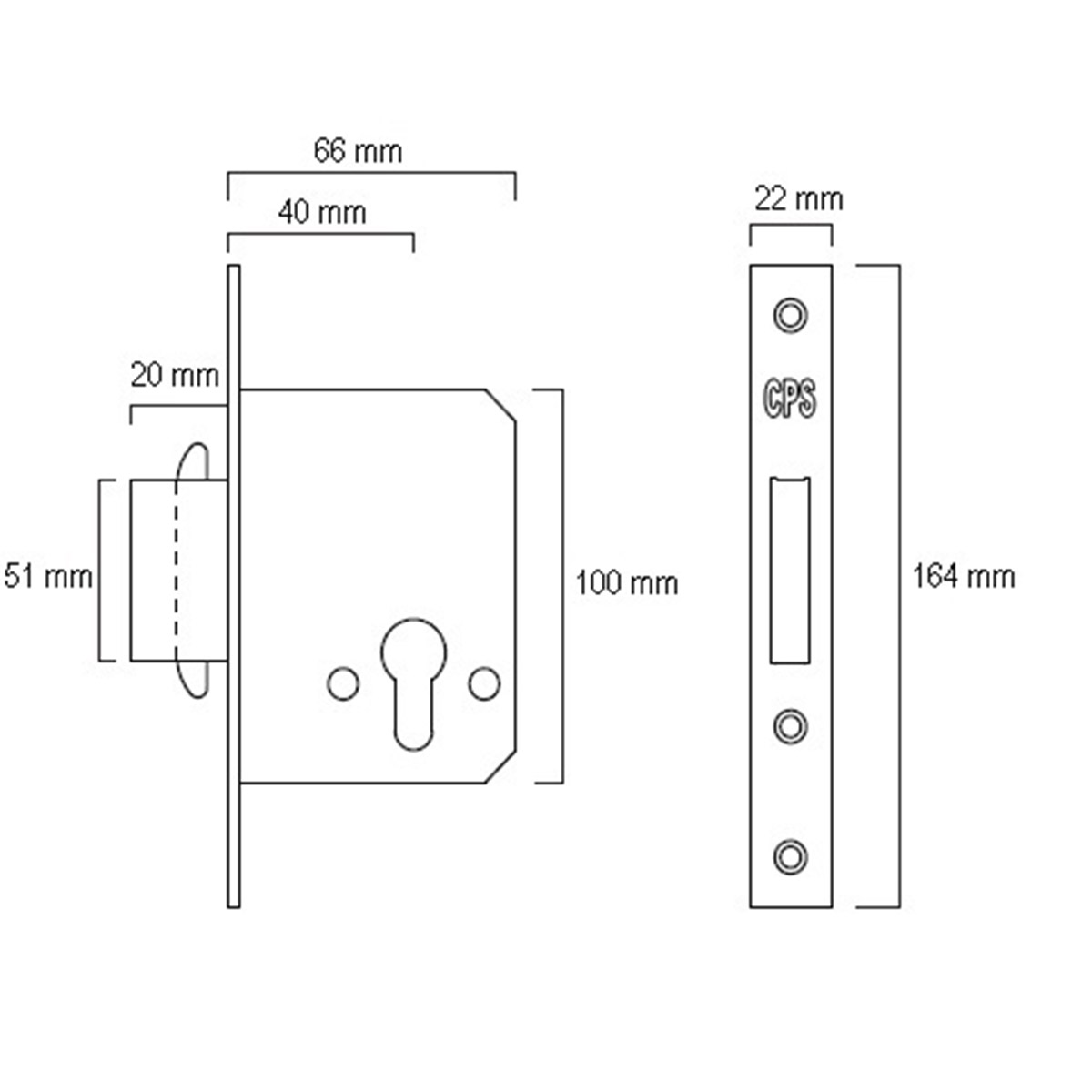 CPS Mortise Dead Lock with hook (CPS ML300) Drawing — Door & Window Systems