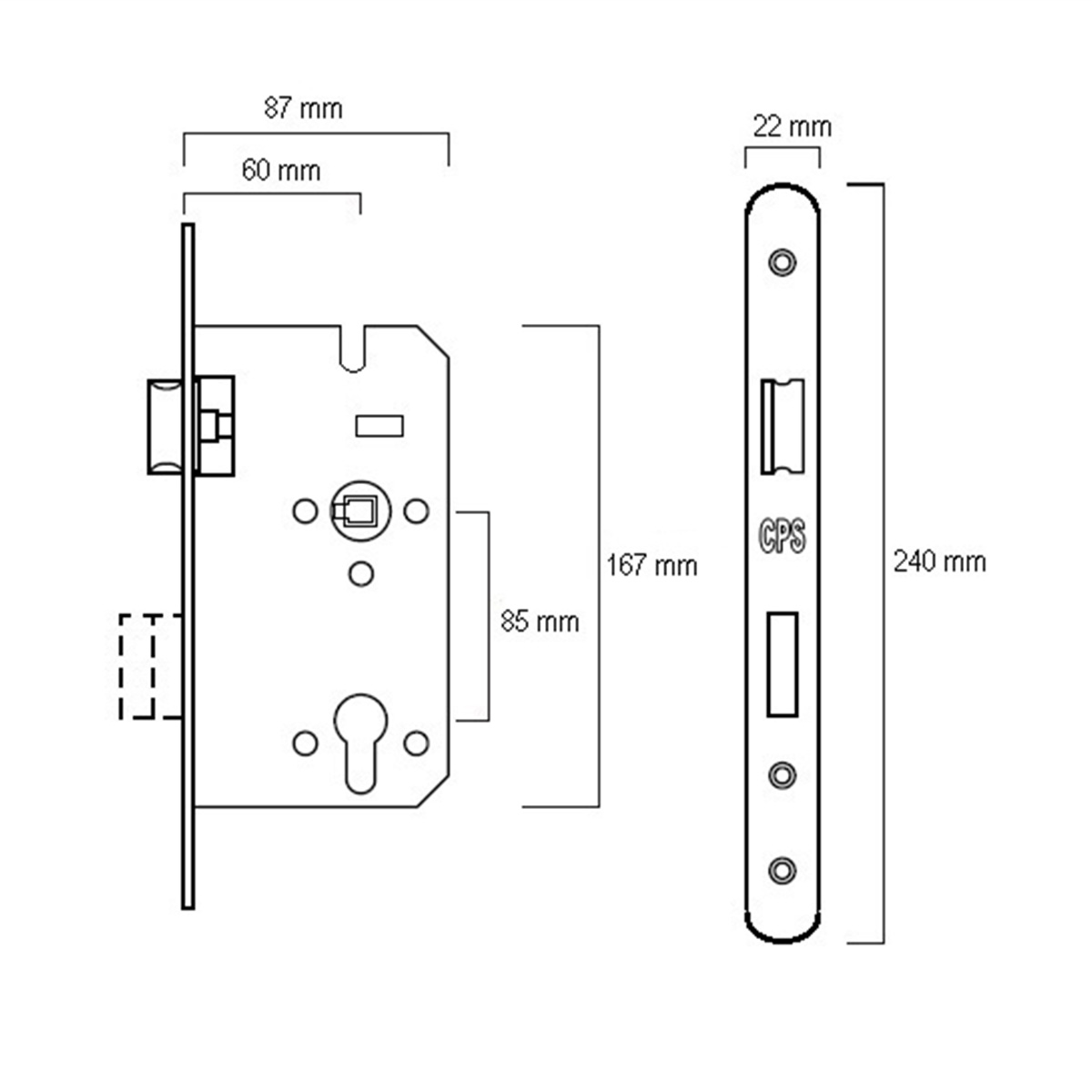 CPS Mortise Lock (CPS ML100) Drawing — Door & Window Systems