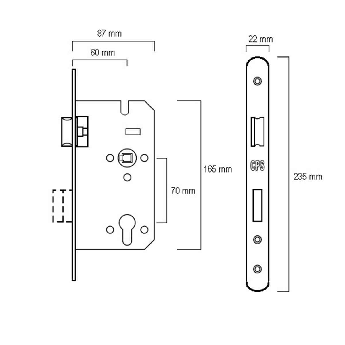 CPS Mortise Lock (CPS ML500) Drawing — Door & Window Systems
