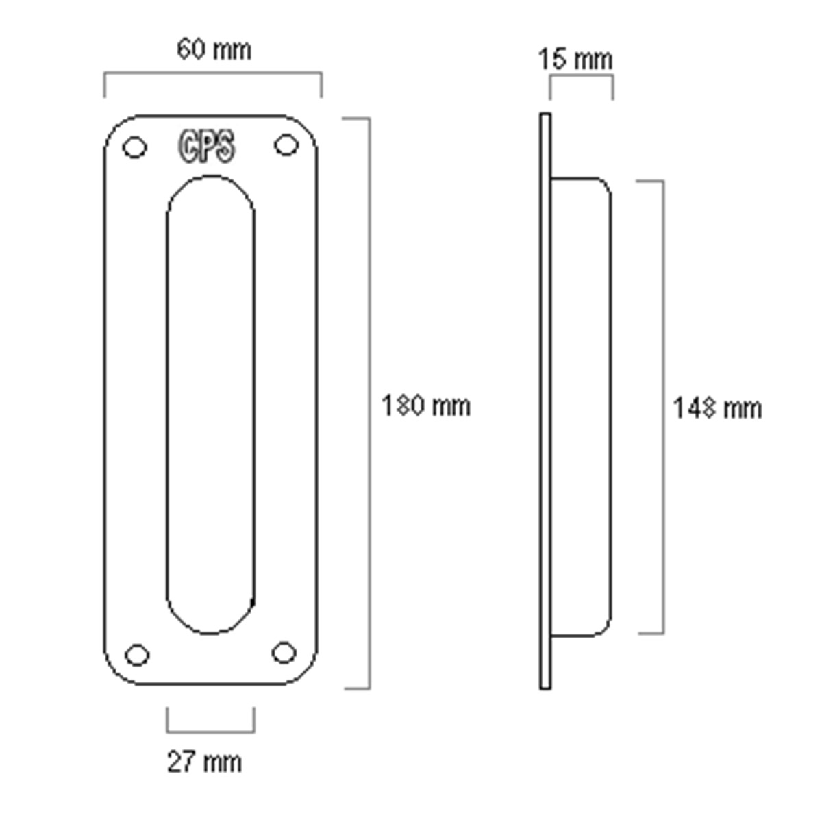 CPS SS Sliding Flush Pull Handle (CPS SH100) Drawing — Door & Window Systems