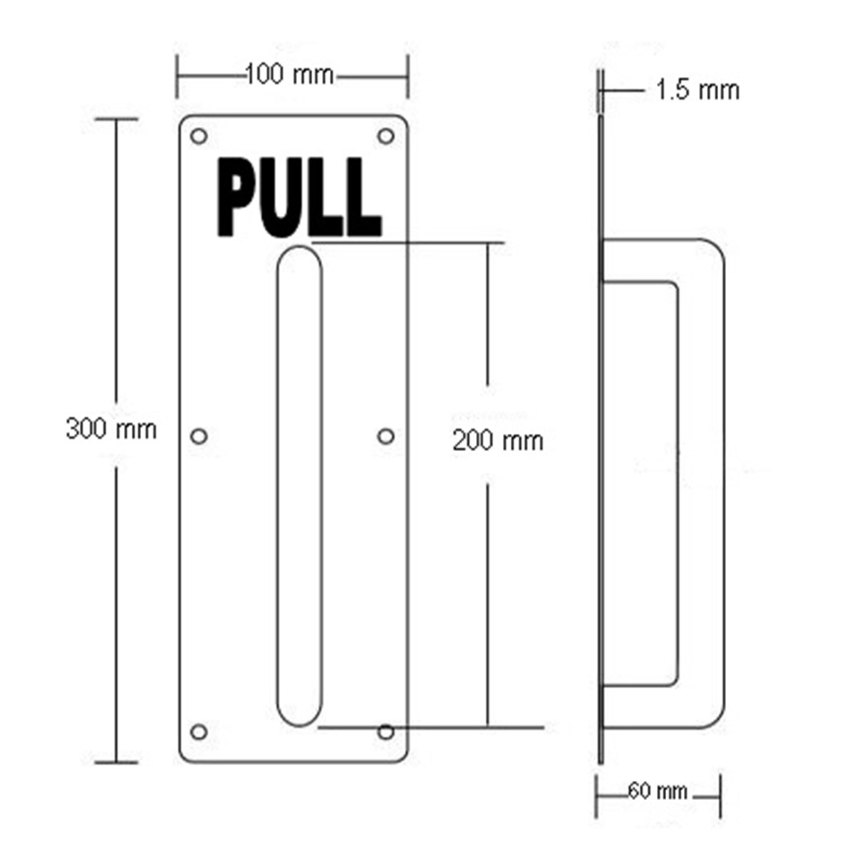 CPS Stainless Steel Pull Handle (CPS PH200) Drawing — Door & Window Systems